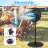 16-inch oscillating pedestal fan in black with misting feature, ideal for outdoor use in patios and gardens.