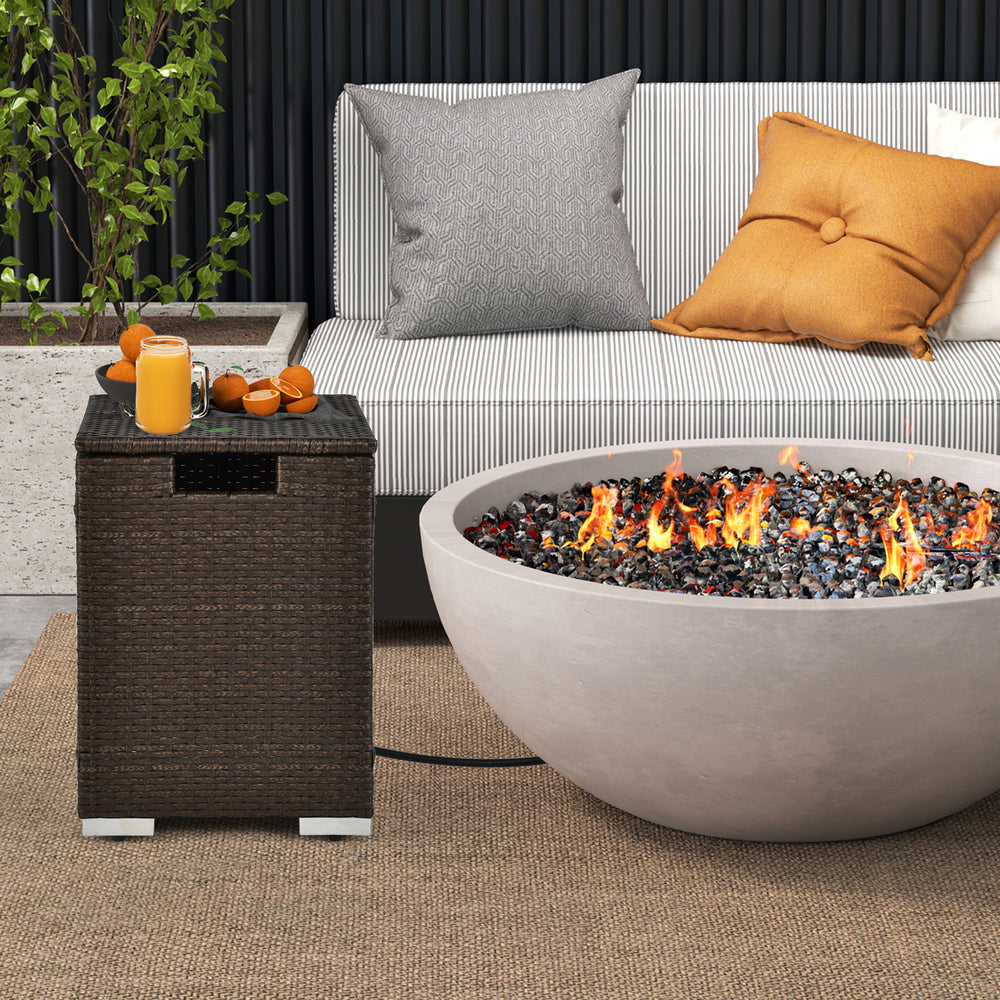 2-in-1 Patio Rattan Gas Propane Tank Cover for 20 lbs Propane Tanks-Brown - Gallery View 1 of 10