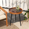 Round end table with sea shell decoration and epoxy resin finish, featuring teak wood top and sturdy mahogany legs for.