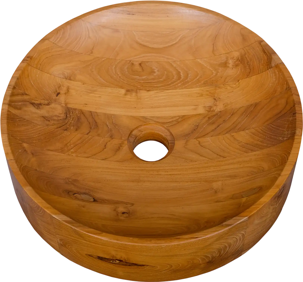 16 Inch Teak Wood Washbasin with Smooth Finish and Rounded Corners