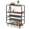 Rustic brown 5-tier wine rack with sturdy metal frame and adjustable footpads, perfect for modern kitchen or bar setup.