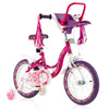 16-inch kids bike in pink with doll seat, removable training wheels, and adjustable handlebars for stability and.
