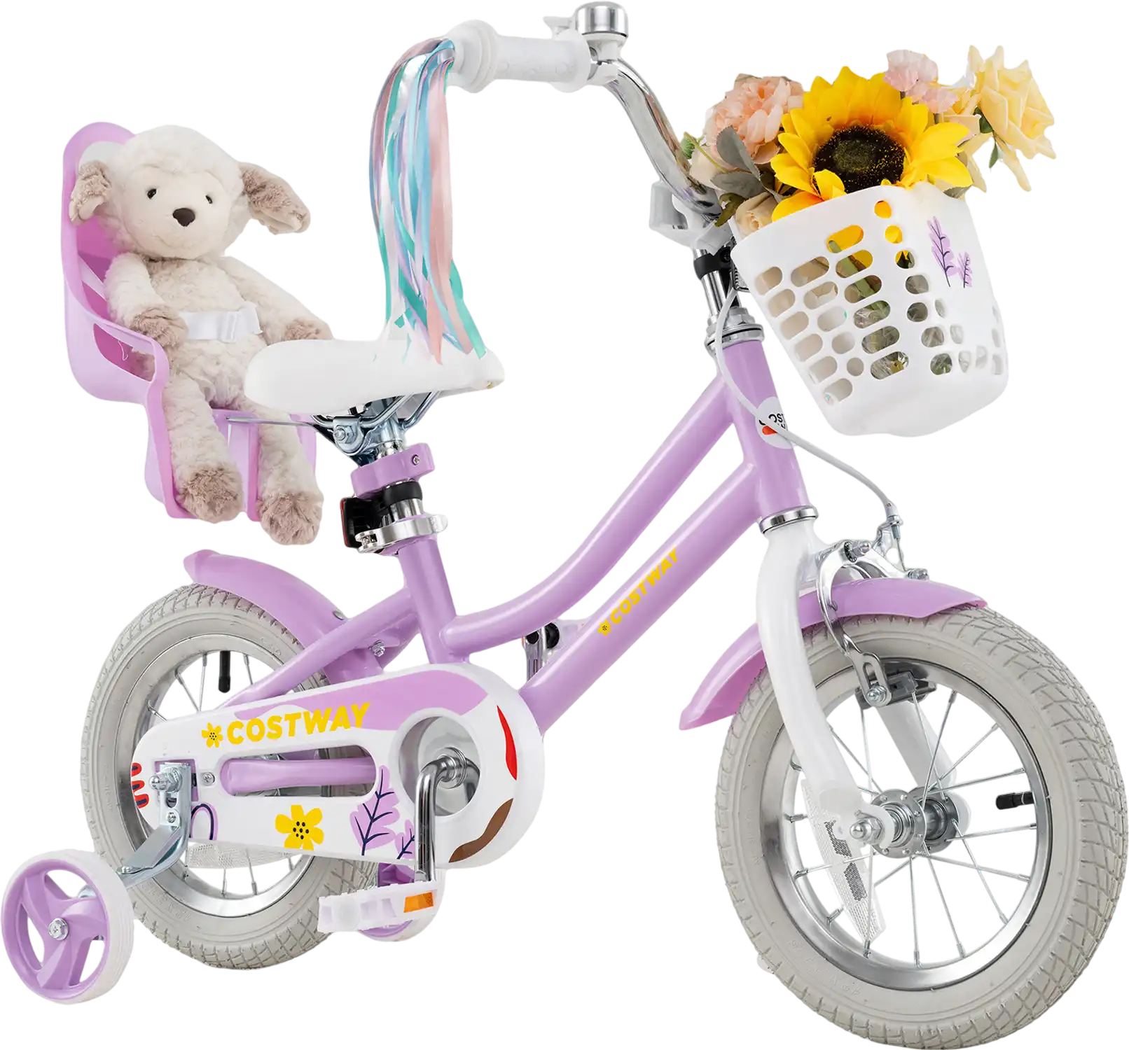 Costway Girls Kids Bike w/ Doll Seat Streamers 12-20