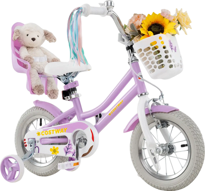 Costway Girls Kids Bike w/ Doll Seat Basket Streamers 12-20