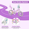 12-inch girls bike in pink with dual brake system, training wheels, and streamers for children aged 3-4 years.