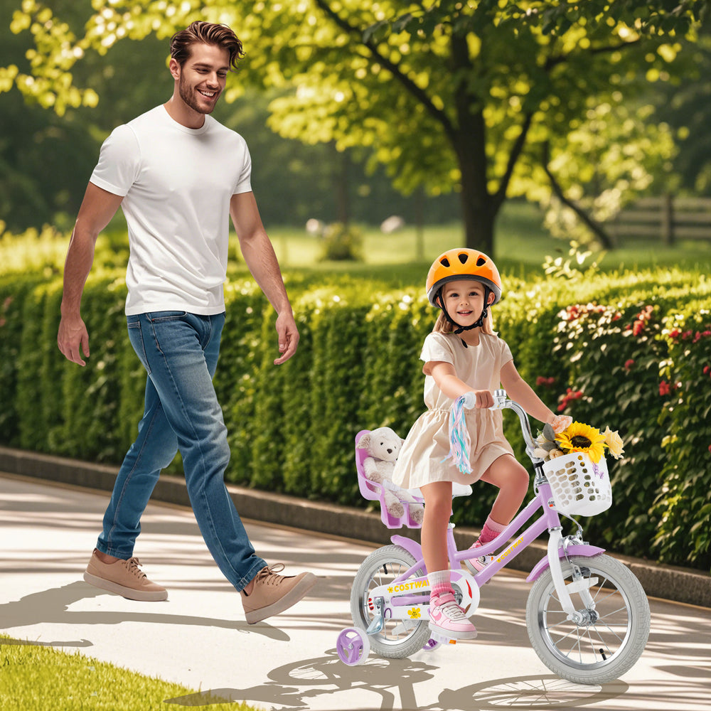 14 Inch Girls Bike Kids Bicycle with Doll Seat and Streamers for Children 3-5 Years Old - Gallery View 1 of 10