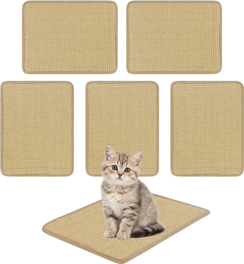 6-piece cat scratcher mat set made of durable sisal, ideal for protecting furniture and satisfying scratching instincts.