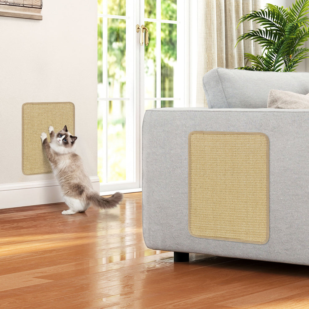 Cat scratching mat set featuring natural sisal, ideal for protecting furniture and walls while satisfying scratching.