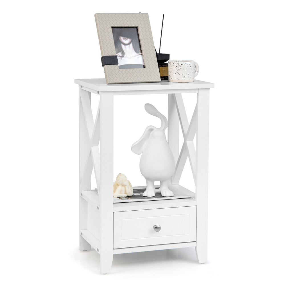 2-Tier 16 x 14 Inch Multifunctional Nightstand with Storage Drawer-White - Gallery View 1 of 10
