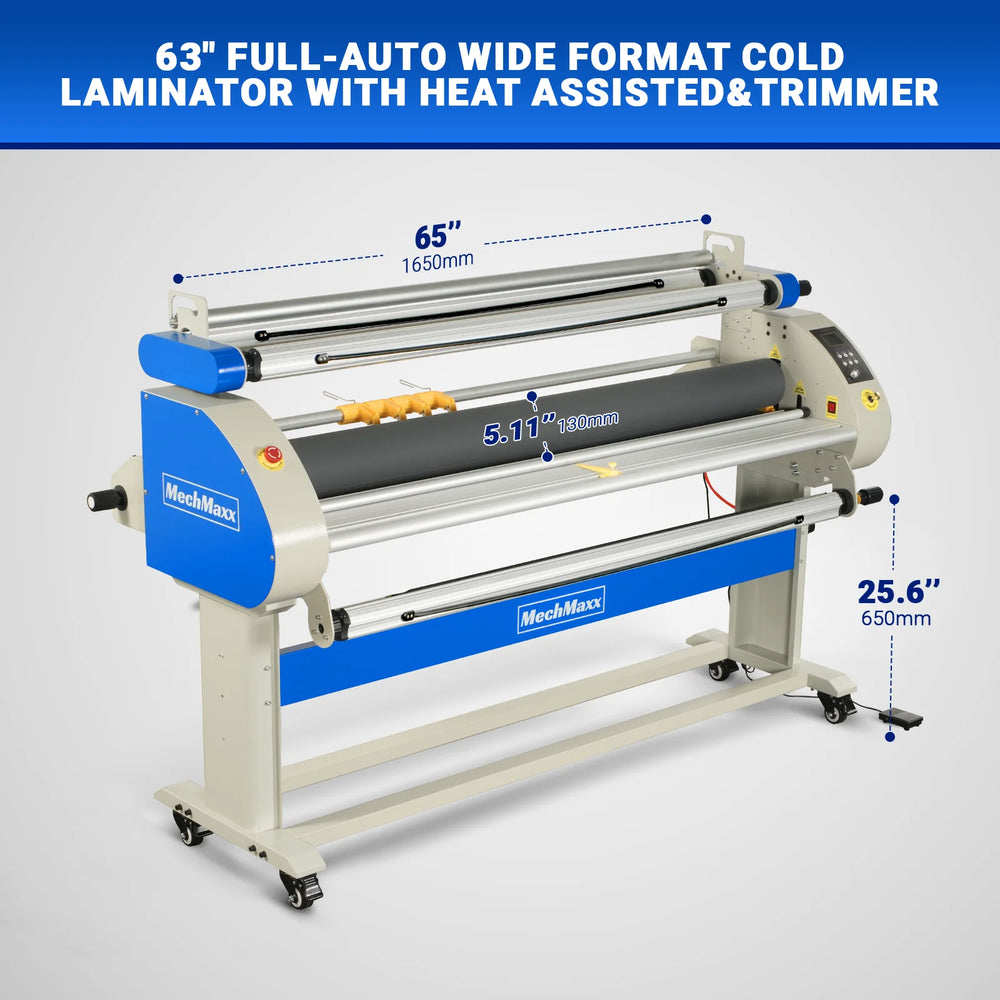 67" Wide Format Full Auto Cold & Heat Assisted Pneumatic Laminator Machine with 4 Trimmers, Max Speed 52.5 ft/min, 63" Max Laminating Width, 1.1" Max Thickness, Infrared Heating, Digital Control (Requires Air Compressor, Not Included)-1700-A3