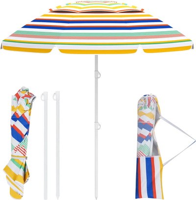 Costway 6.5' Beach Umbrella UPF50+ Push Button Tilt 71937384 New