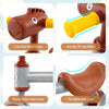 Close-up of the cute horse head design and anti-slip TPE handlebars on the brown baby balance bike for toddlers.