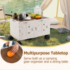 Large foldable utility cart with a tabletop, ideal for camping and dining, featuring 2-tier storage crates and wheels.