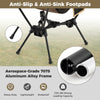 Portable camping chair with heavy-duty aerospace-grade 7075 aluminum frame and anti-slip footpads for stability.