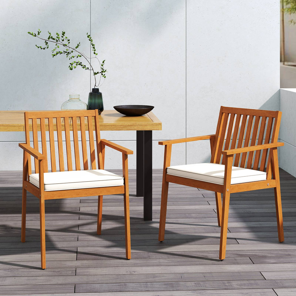 2 Pieces Patio Dining Chairs Outdoor Acacia Wood Chairs with Removable Padded Cushion-Natural - Gallery View 1 of 10