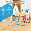 Indoor jungle gym with slide for kids 3+, featuring a sturdy blue metal frame and multiple play areas for social.