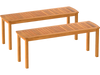 Set of 2 Acacia wood outdoor bench with slatted seat for garden