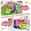 Inflatable bounce house with slide and basketball hoop, made of durable 420D oxford cloth, for indoor and outdoor play.