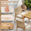 Acacia wood patio dining chairs with removable padded cushions, featuring zippered covers and fixing straps for comfort.