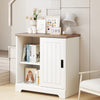 Farmhouse sideboard buffet cabinet in white with sliding doors, ideal for kitchen or dining room storage and display.