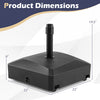 Fillable mobile umbrella base with 4 wheels, 22" x 22" dimensions, designed for stability and easy movement outdoors.
