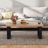 Rustic 47" coffee table with thickened oak tabletop and black legs, perfect for living room decor and snacks.