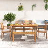 Set of 2 outdoor patio dining chairs with beige removable cushions and slatted backrest, perfect for outdoor relaxation.