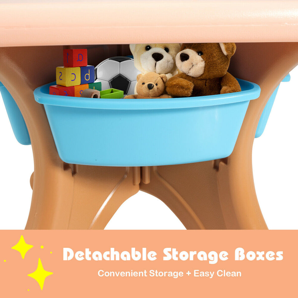 Detachable storage boxes under the kids activity table, perfect for organizing toys and easy cleaning.