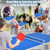 Portable 60-inch blue ping pong table with paddles and balls, ideal for family entertainment and easy storage.