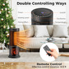 Remote control for the portable 17-inch black tower space heater with 135° oscillation, ensuring convenient operation.