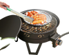 Portable 17-inch gas fire pit with removable grill, stainless steel burner, perfect for camping and outdoor cooking.