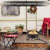 17-inch portable gas fire pit with folding legs, removable grill, and powerful 58,000 BTU heat output for outdoor use.