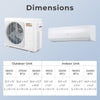 18000 BTU mini split AC system dimensions with outdoor and indoor units, featuring WiFi and energy-efficient inverter.