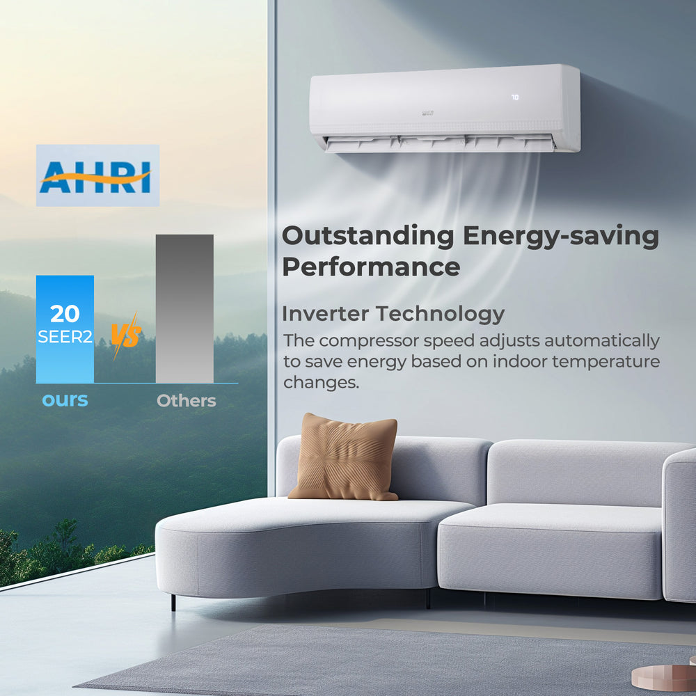 18000 BTU 2 Zone Mini Split AC with Heat Pump, 20 SEER2, WiFi-enabled, energy-efficient inverter technology for.