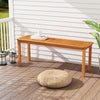Acacia wood outdoor bench with slatted seat, designed for garden use, featuring smooth surfaces and safe round corners.