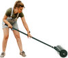 Manual lawn aerator with detachable handle, 21 inches, featuring galvanized steel spikes for effective soil loosening.