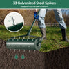 Manual lawn aerator with 33 galvanized steel spikes, 21 inches long, designed for effective soil loosening and plant.