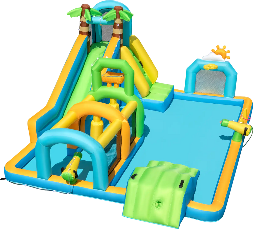Inflatable Water Slide Tropical Theme Dual Slide Aqua Park Blower Excluded