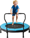 Kids' 40-inch blue trampoline with foam handle, padded edge, and no-gap design for safe indoor and outdoor fun.