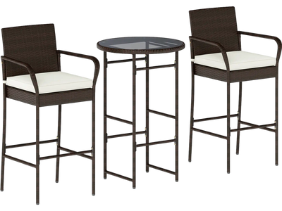 Costway 3-Piece Outdoor Patio Bar Set w/ 2 Seat Cushions Porch Yard 57003303 New