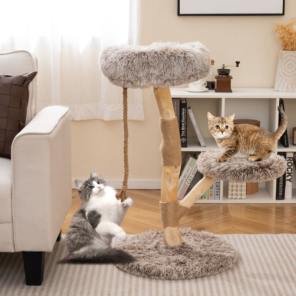 Modern Wooden Cat Tree Tower with Perch and Natural Jute Scratching Posts-Brown - Gallery View 1 of 9