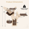 Wall-mounted cat tower dimensions showing 4 layers, padded platforms, and natural sisal scratching surfaces for cats.