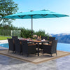 11 Pieces Patio Dining Set with LED Patio Umbrella with Base and Seat Cushions (Beige)-Turquoise - Gallery View 1 of 6