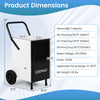 Dimensions of the 189 Pints Commercial Dehumidifier with built-in pump, ideal for large spaces like gyms and factories.