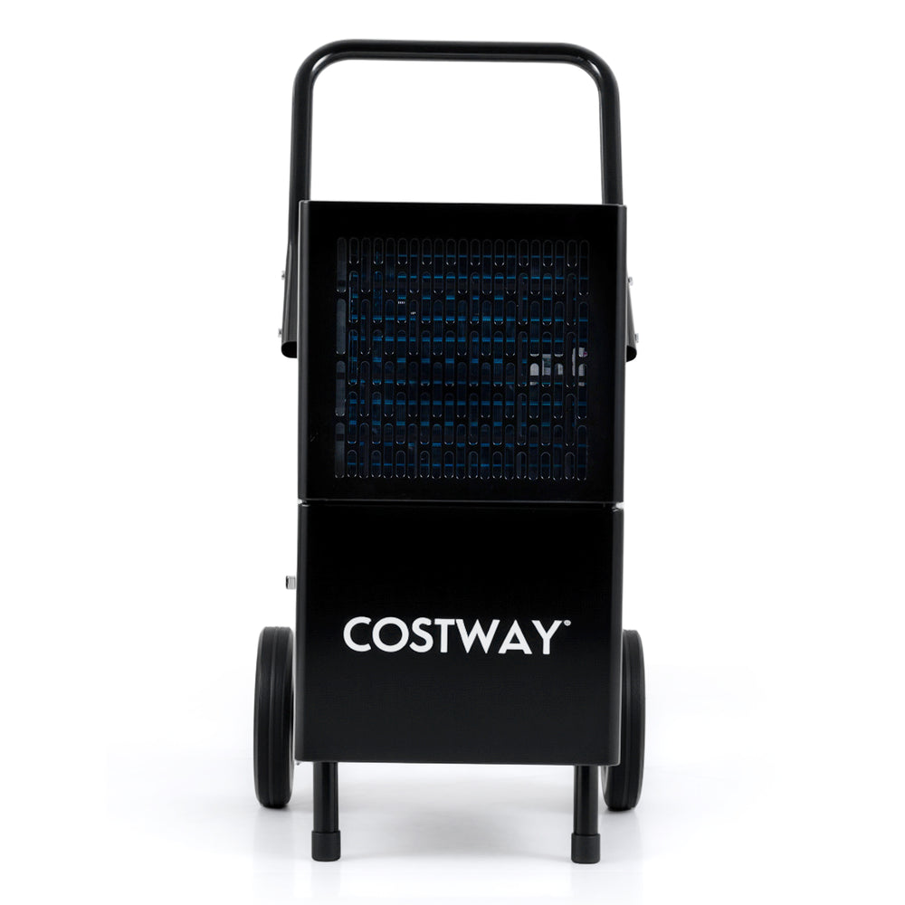 Commercial dehumidifier in black with detachable washable filter, ideal for maintaining optimal humidity in large areas.