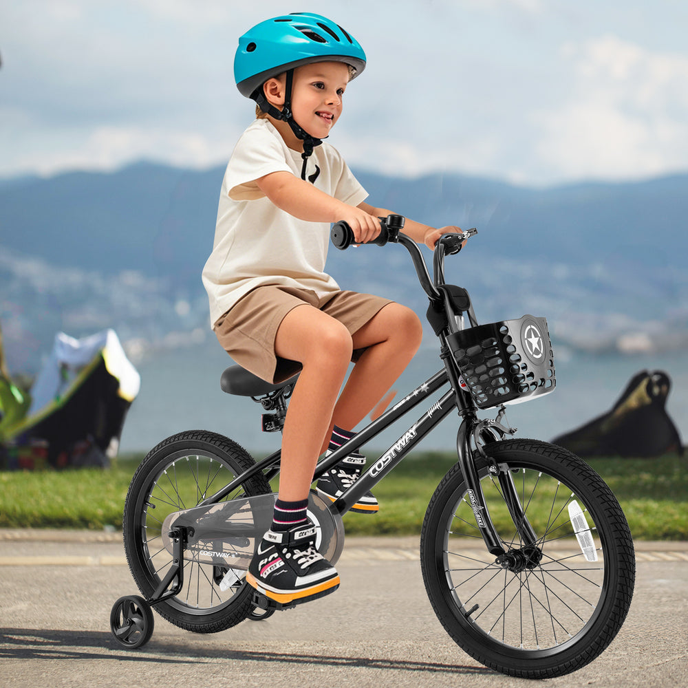 18 Inch Kids Bike with Basket and Training Wheels for Children Aged 4-8 Years Old - Gallery View 1 of 10