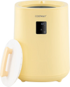 Yellow 18L towel warmer with LED display, accommodates large towels, features auto shut-off and aromatherapy holder.