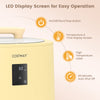 LED display screen of the yellow 18L towel warmer showing temperature and time settings for easy operation.