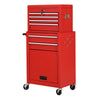 Red rolling cabinet storage chest with a smooth powder-coated finish and EVA pads in drawers, perfect for tool.
