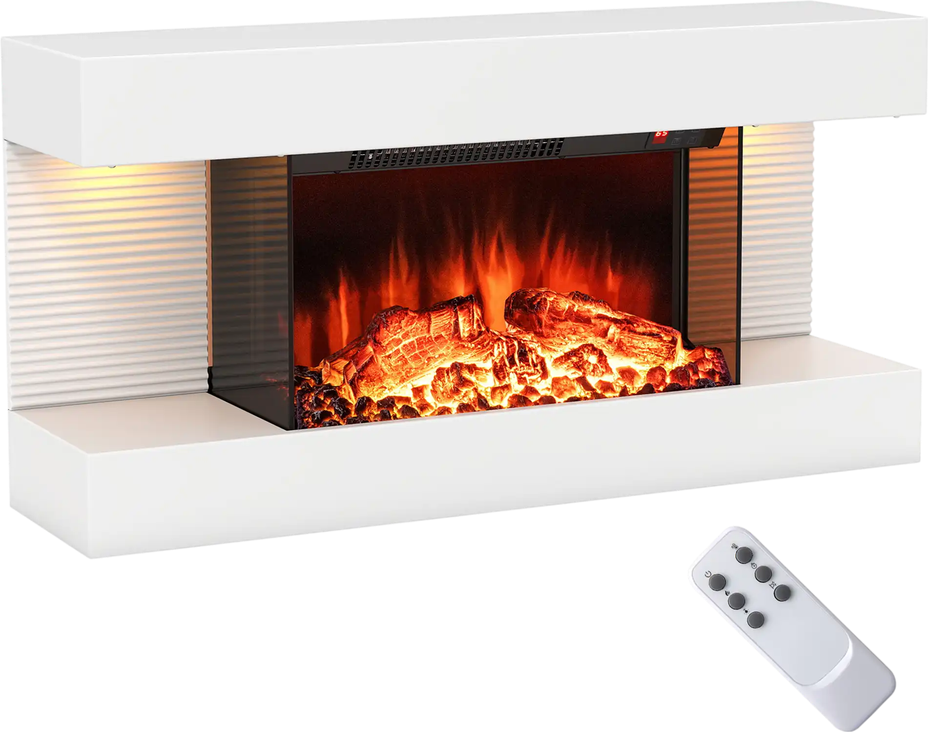 Costway 3-Sided Wall Mounted Electric Fireplace w/ Floating Mantel 842567193 New